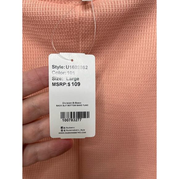 NWT SIMPLE by Suzanne Betro Back Slit Bottom Band Tunic Top Peach Salmon Women L - Picture 5 of 9